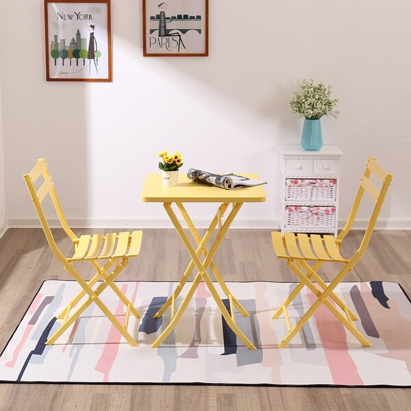 3 Piece Patio Bistro Set of Foldable Square Table and Chairs，Yellow