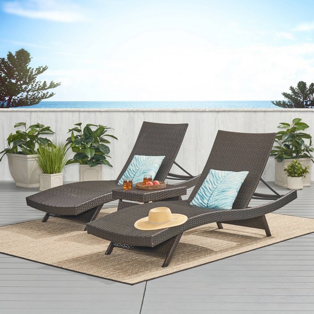 Salem 3pc Wicker Patio Adjustable Chaise Lounge Set Christopher Knight Home