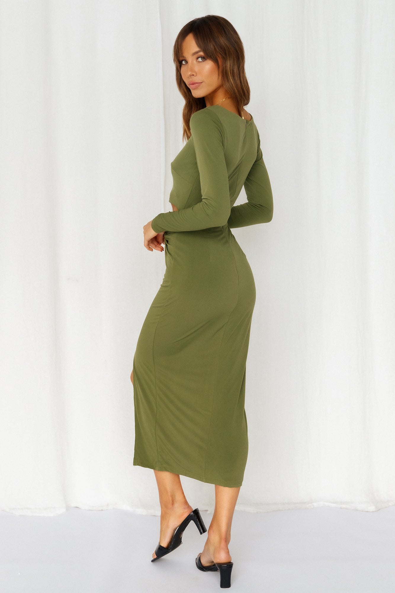 Oh My Goddess Midi Dress Olive