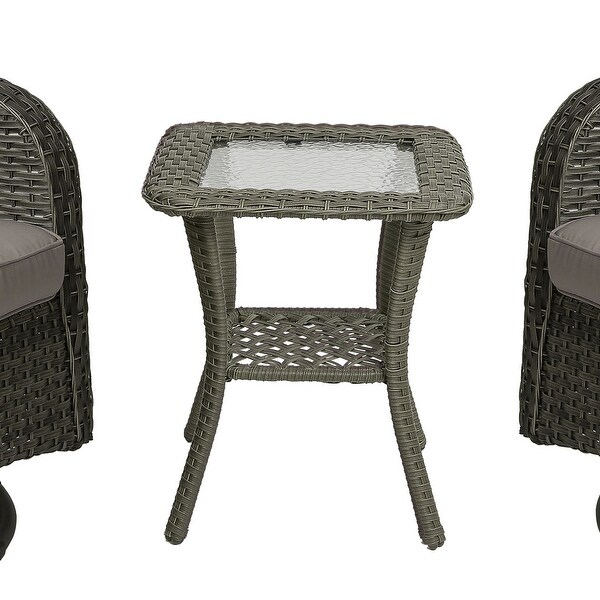 3 Pieces Patio Furniture Rocking Set with Rattan Side Table