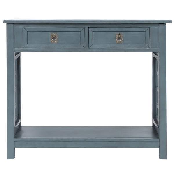 Console Table with 2 Drawers and Bottom Shelf， Entryway Accent Sofa Table