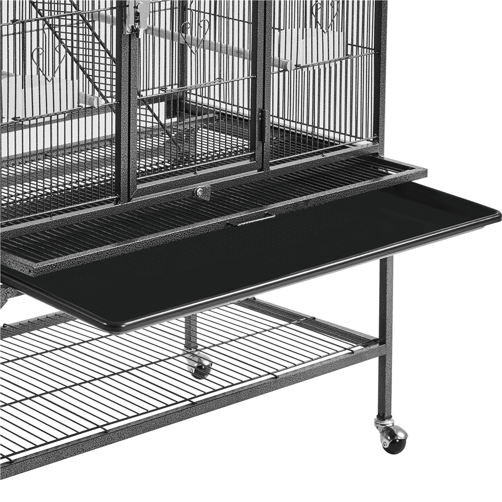 Topeakmart 69''H Extra Large Rolling Metal Parrot Cage Small Animal Cage with Detachable Stand and Ladders， Black