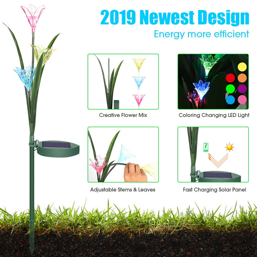 2 Pack Solar Garden Lights Lily Flowers Stake Lamp For Yard Outdoor Patio Decor