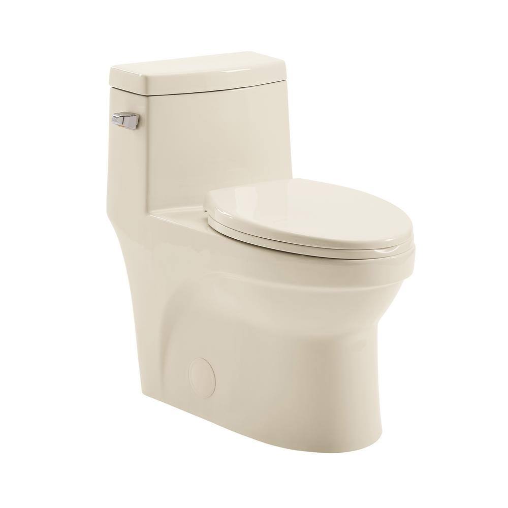 Swiss Madison Virage 1-piece 1.28 GPF Single Flush Elongated Left Side Handle Toilet in Bisque Seat Included SM-1T123BQ