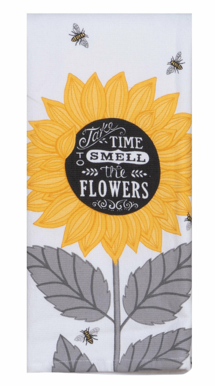 Set of 2 JUST BEES Sunflower Smell Flowers Terry Kitchen Towels， Kay Dee Designs