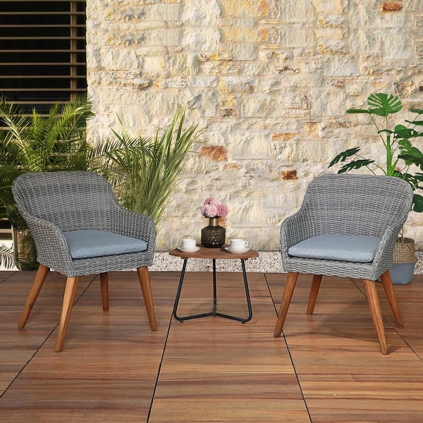 3Piece Patio Wicker Bistro Set Cushioned Chat Set