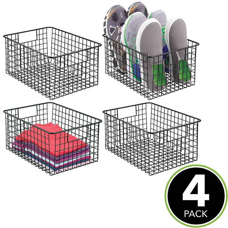 mDesign Metal Wire Closet Organizer Basket with Built-In Handles， 4 Pack