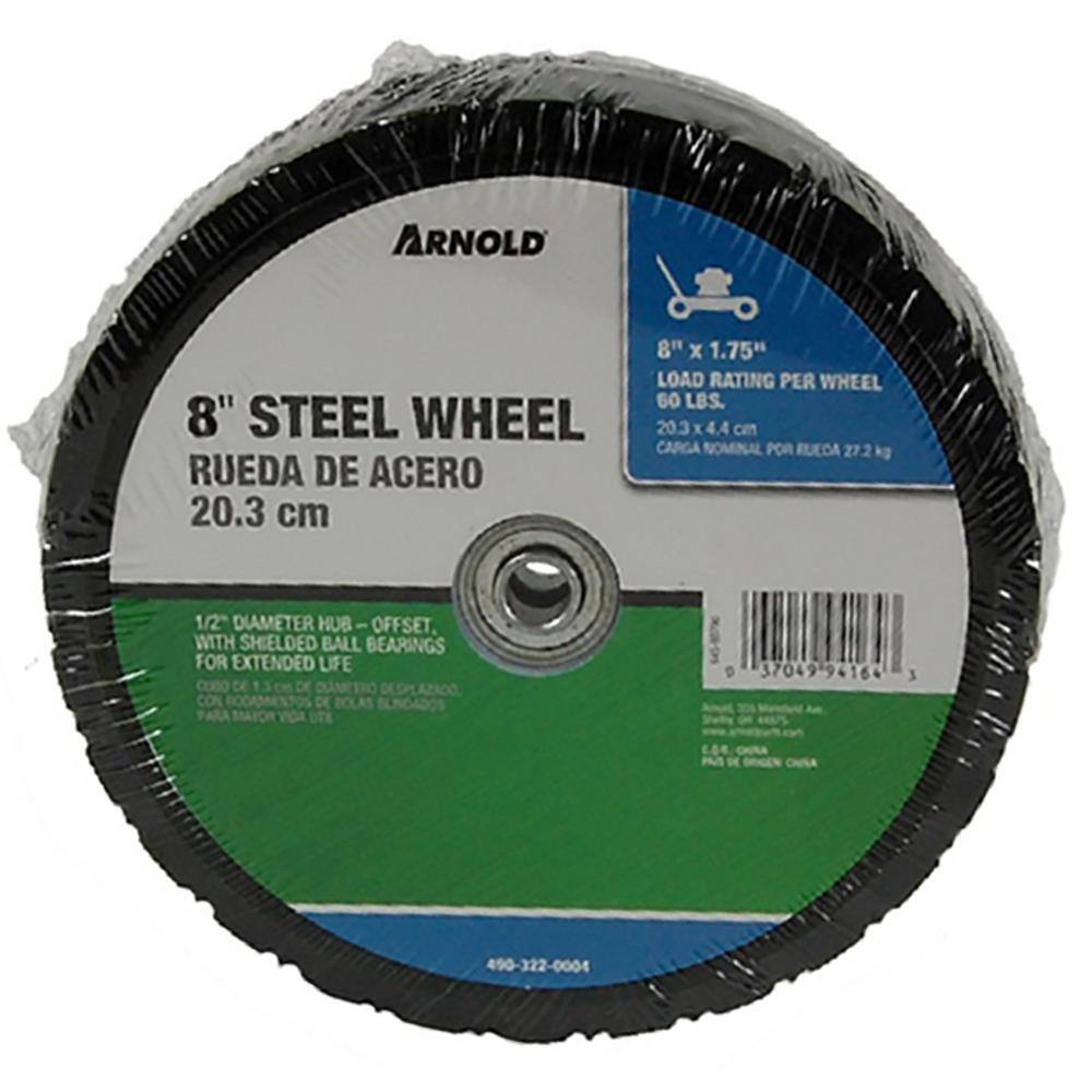 Arnold 8 in. x 1.75 in. Universal Steel Wheel with Shielded Ball Bearings for Extended Life and an Offset Hub 490-322-0004