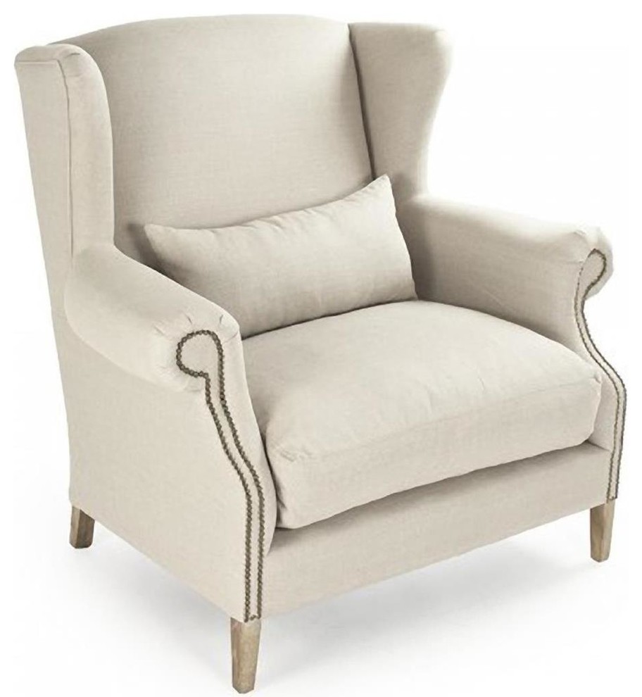 Club Chair NAPOLEON Wing Back Limed Gray Natural Oak Linen   Transitional   Armchairs And Accent Chairs   by EuroLuxHome  Houzz