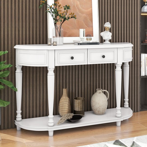 Console Table with Open Style Shelf Solid Wooden Frame and Legs Two Top Drawers