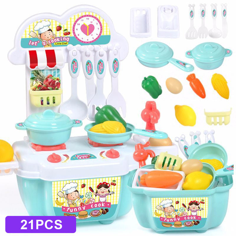 Alextreme 21 Pcs Play Kitchen Kit for Kids Pretend Cooking Set Roleplay Toddlers Playhouse Game