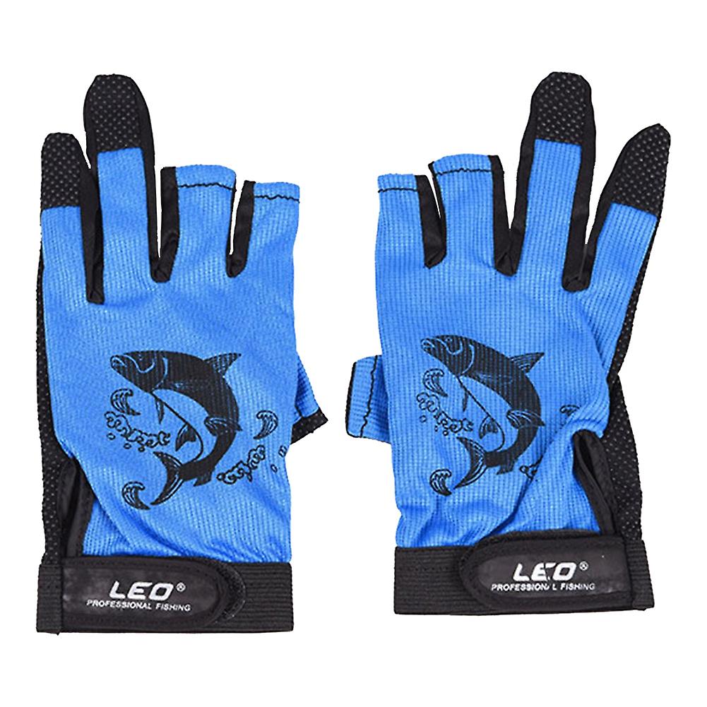 3 Fingerless Fishing Gloves Breathable Quick Drying Anti Slip Sports Gloves(blue)