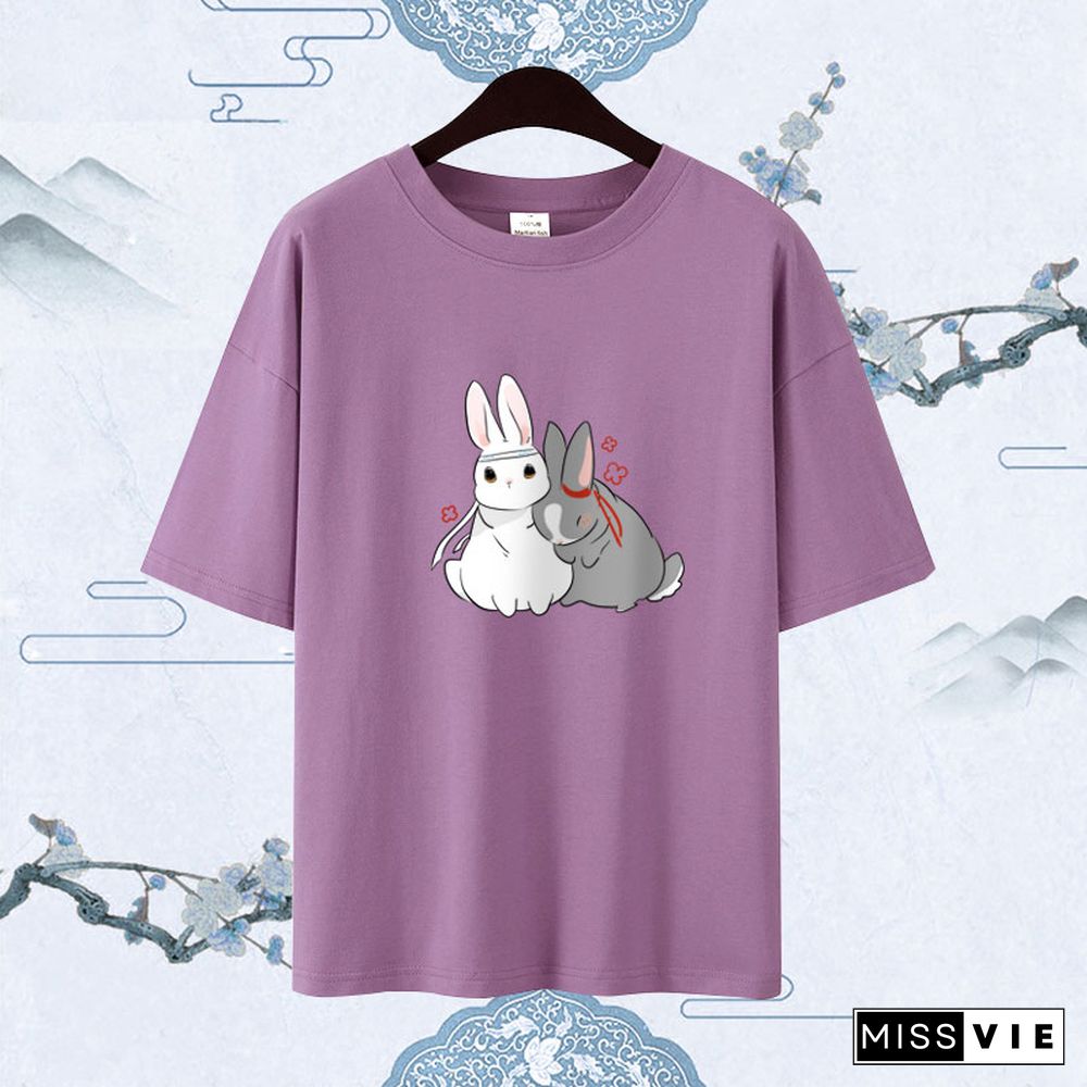 Cute Rabbit Print Pocket Hoodie