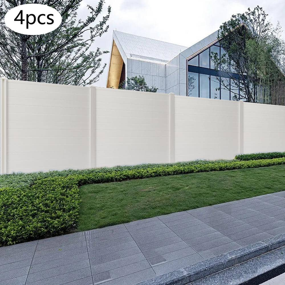 YIYIBYUS 48 in. White PVC Vinyl Outdoor Freestanding Privacy Screen Panel Metal Garden Fence (4-Pack) YLYOBZ8DWDZJ8