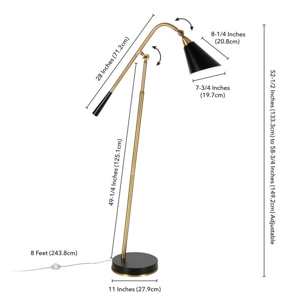 Vidal Two-Tone/Tilting Floor Lamp with Metal Shade in Brass/Matte Black/Matte Black