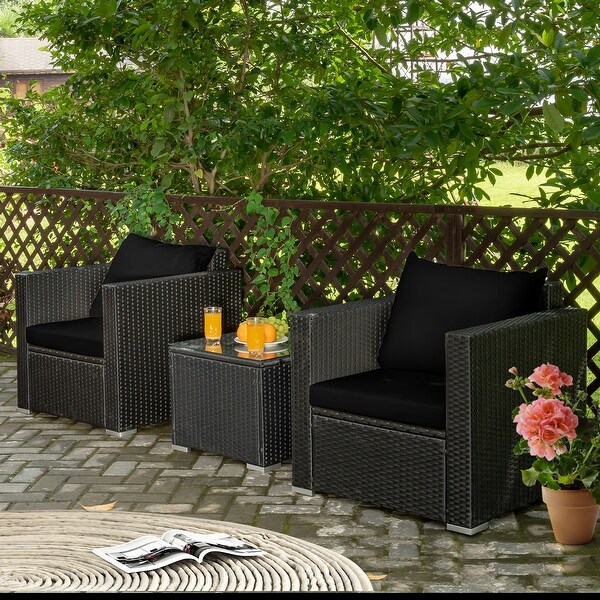 Costway 3PCS Patio Rattan Wicker Furniture Set Sofa Table W/Cushion