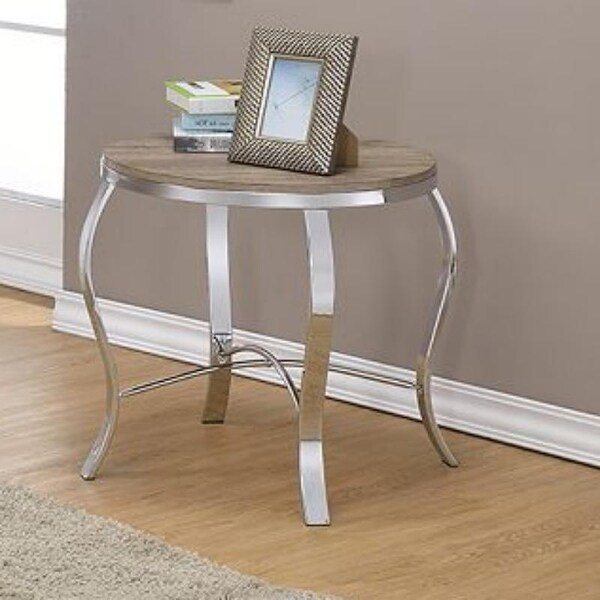 Malai Coffee/End Table Set (3Pc Pk) in Weathered Light Oak and Chrome