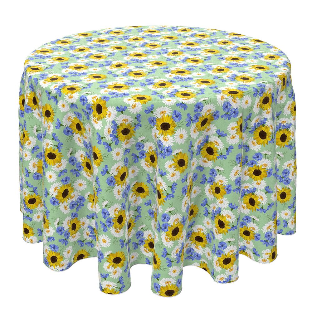 Round Tablecloth， 100% Cotton， 60 Round， Rural Floral