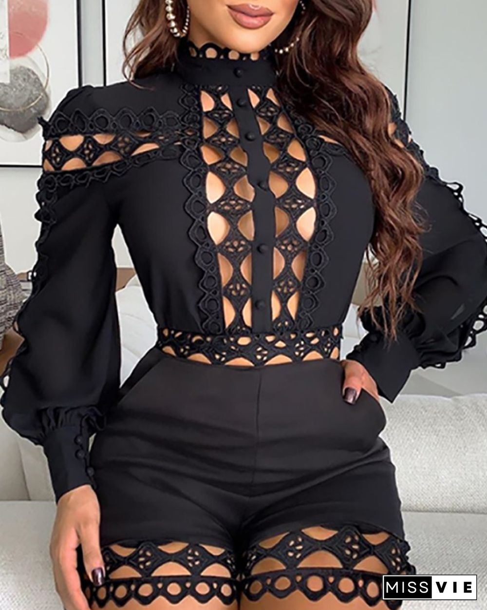 Lattice Design Hollow Out Romper