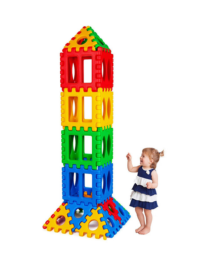 Costway 32 Pieces Big Waffle Block Set Kids Educational Stacking Building Toy