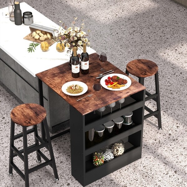 3 Pieces Bar Table Set with Storage - 36