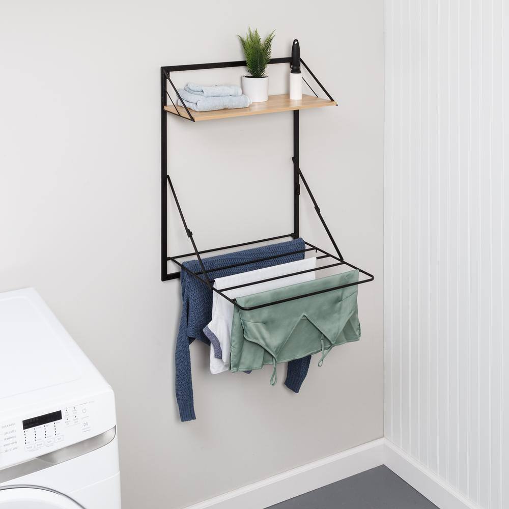 Honey-Can-Do 31 in. H x 24 in. W x 20 in. D Wall Mounted Drying Rack with Shelf in BlackNatural DRY-09784