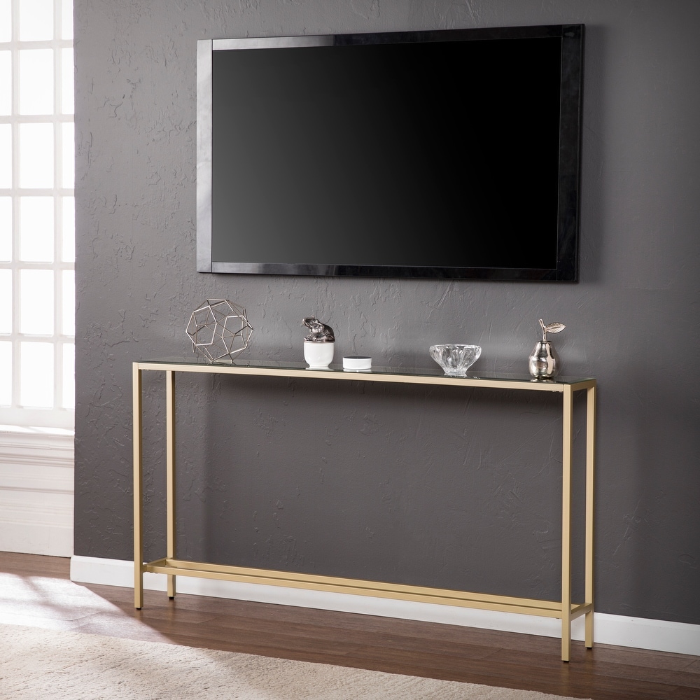 SEI Furniture Ham Long Narrow Console Table with Mirrored Top