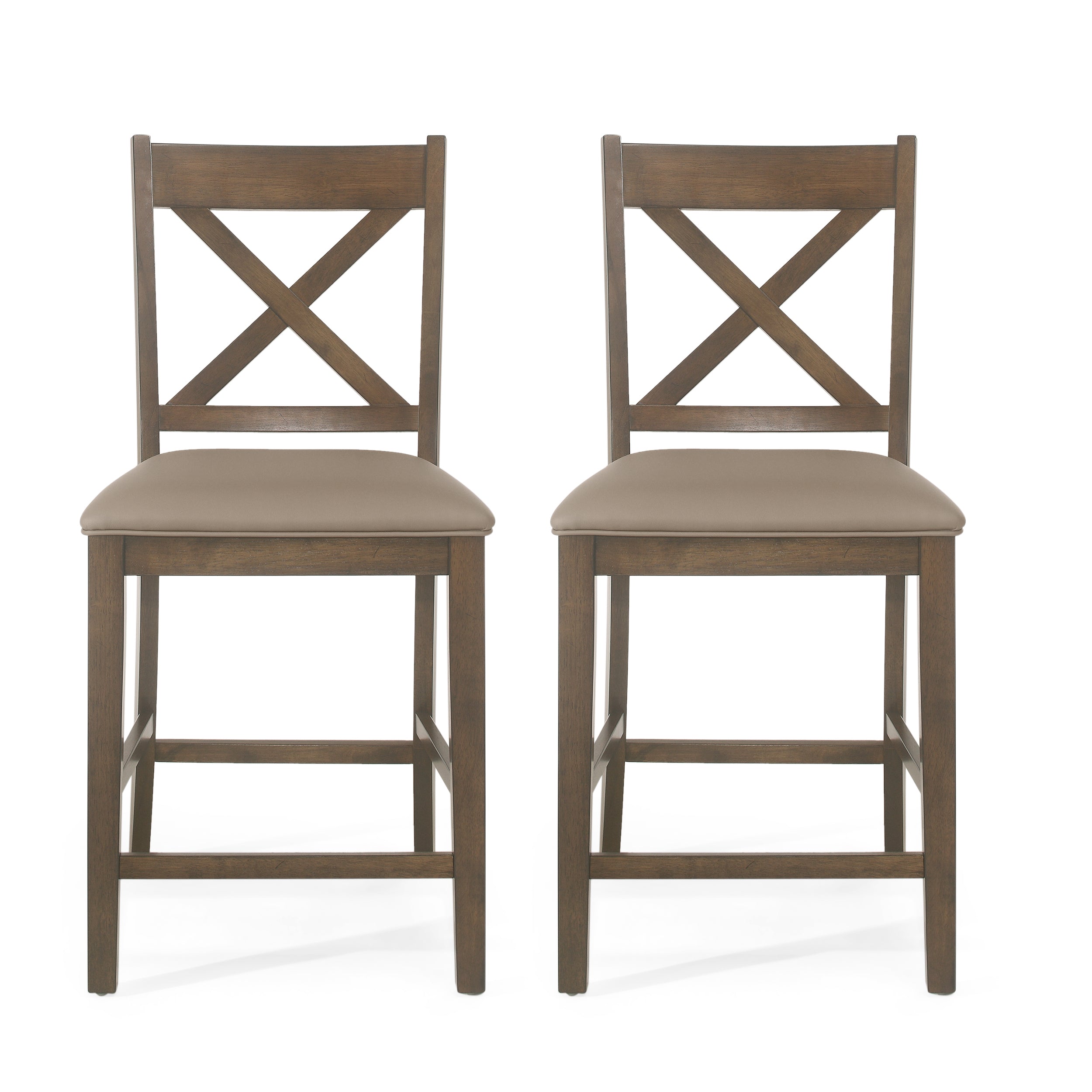 Bouman Farmhouse Upholstered Wood Counter Stools, Set of 2