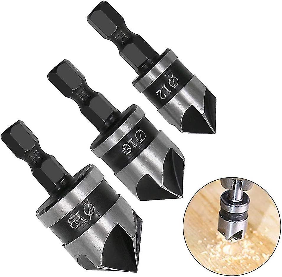 Botao Hex Shank Chamfer Tool Cutter Chamfering Countersink Drill Bit For Wood Plastic Openings(3pcs， Gray)