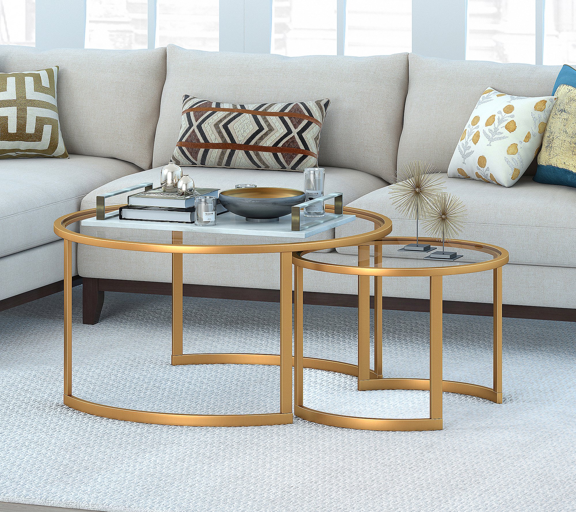 Hudson and Canal Mitera Round Nested Coffee Table in Brass