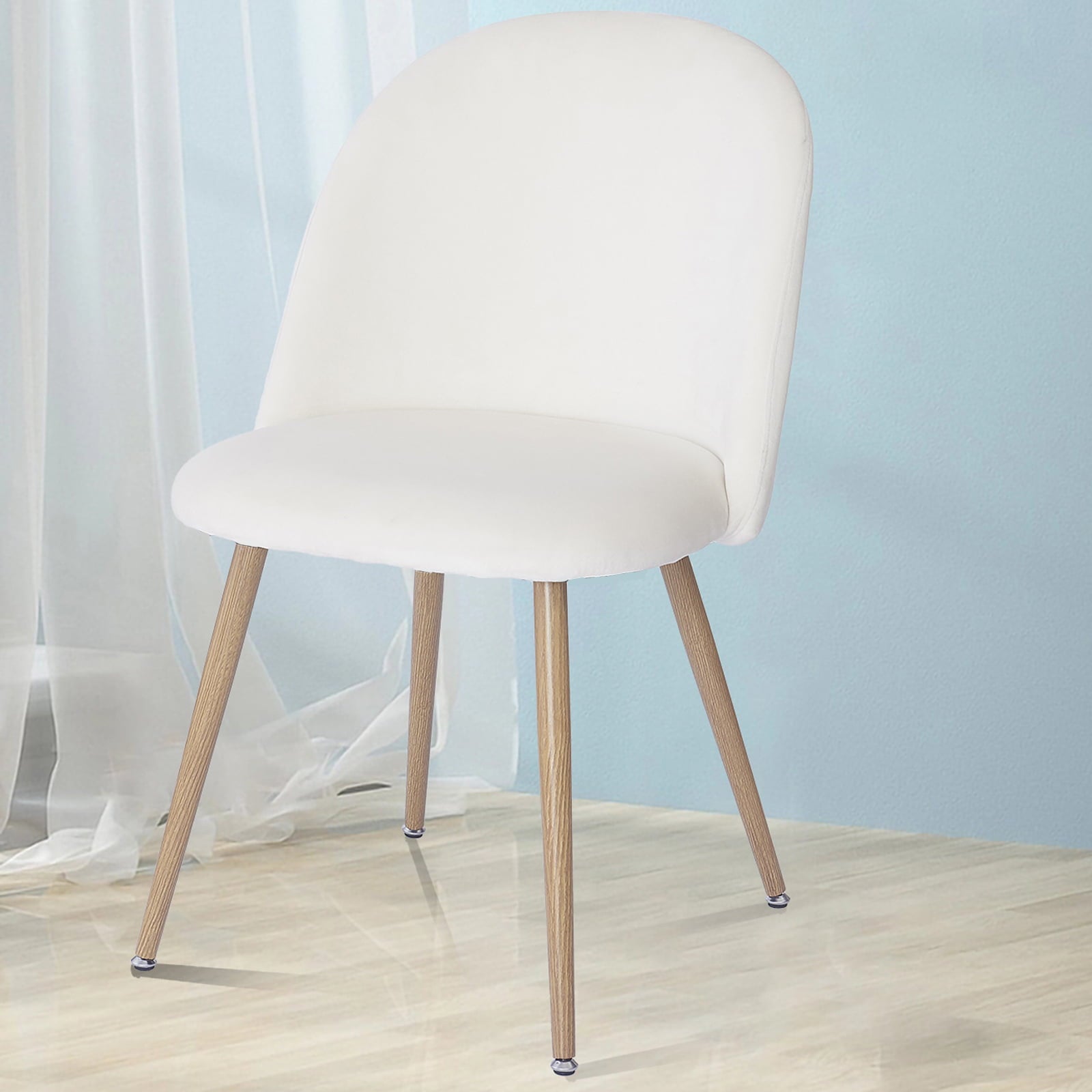 SUGIFT Velvet Dining Chairs， Modern Accent Chair， Cream White