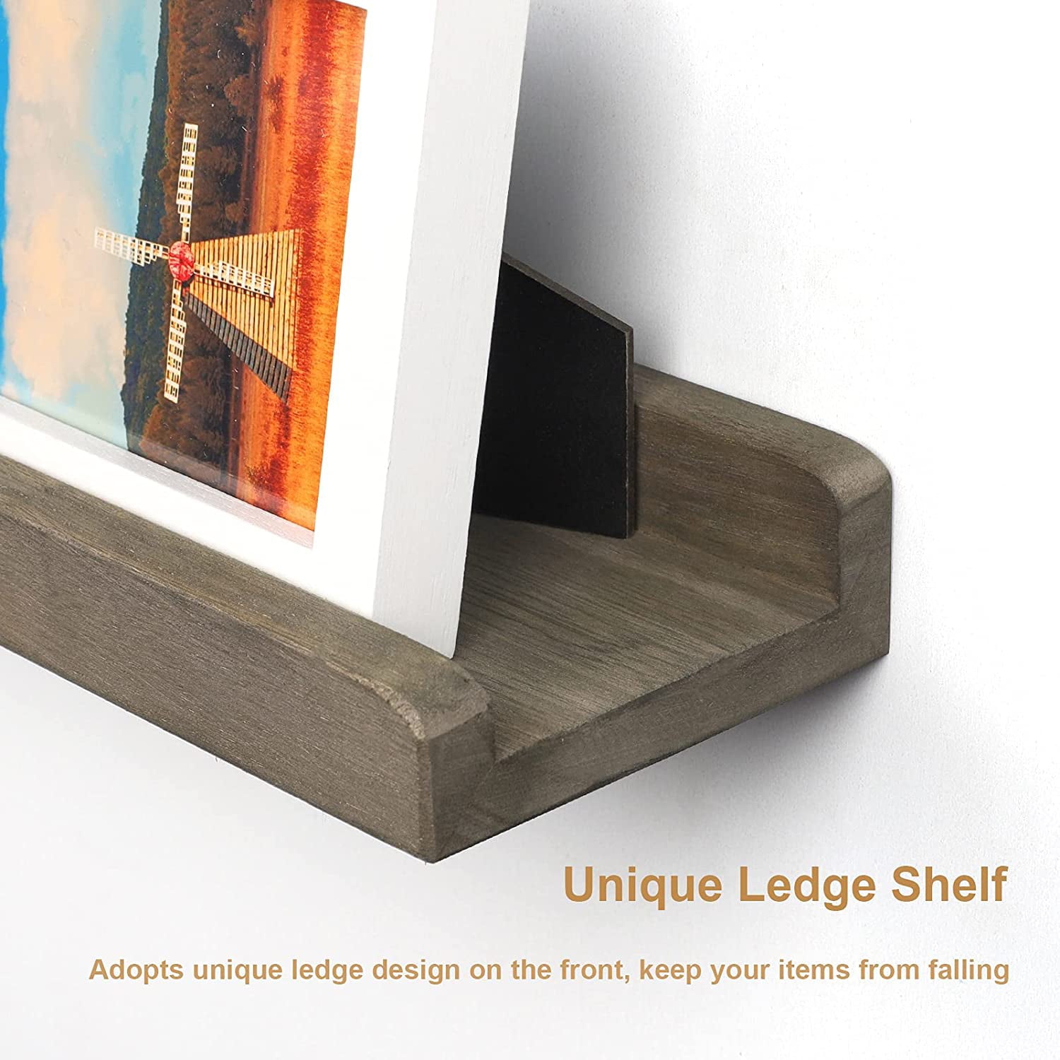 Emfogo Wood Picture Ledge Shelf, Rustic Floating Wall Shelves Set of 3 for Storage,Gray