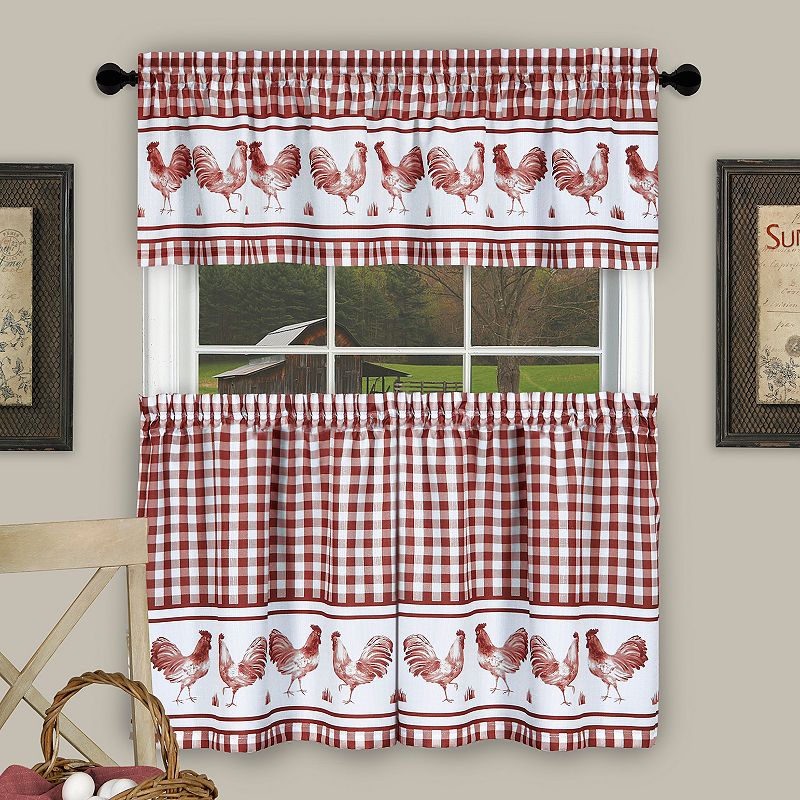 Achim Barnyard Rooster Plaid Tier and Valance Kitchen Curtain Set