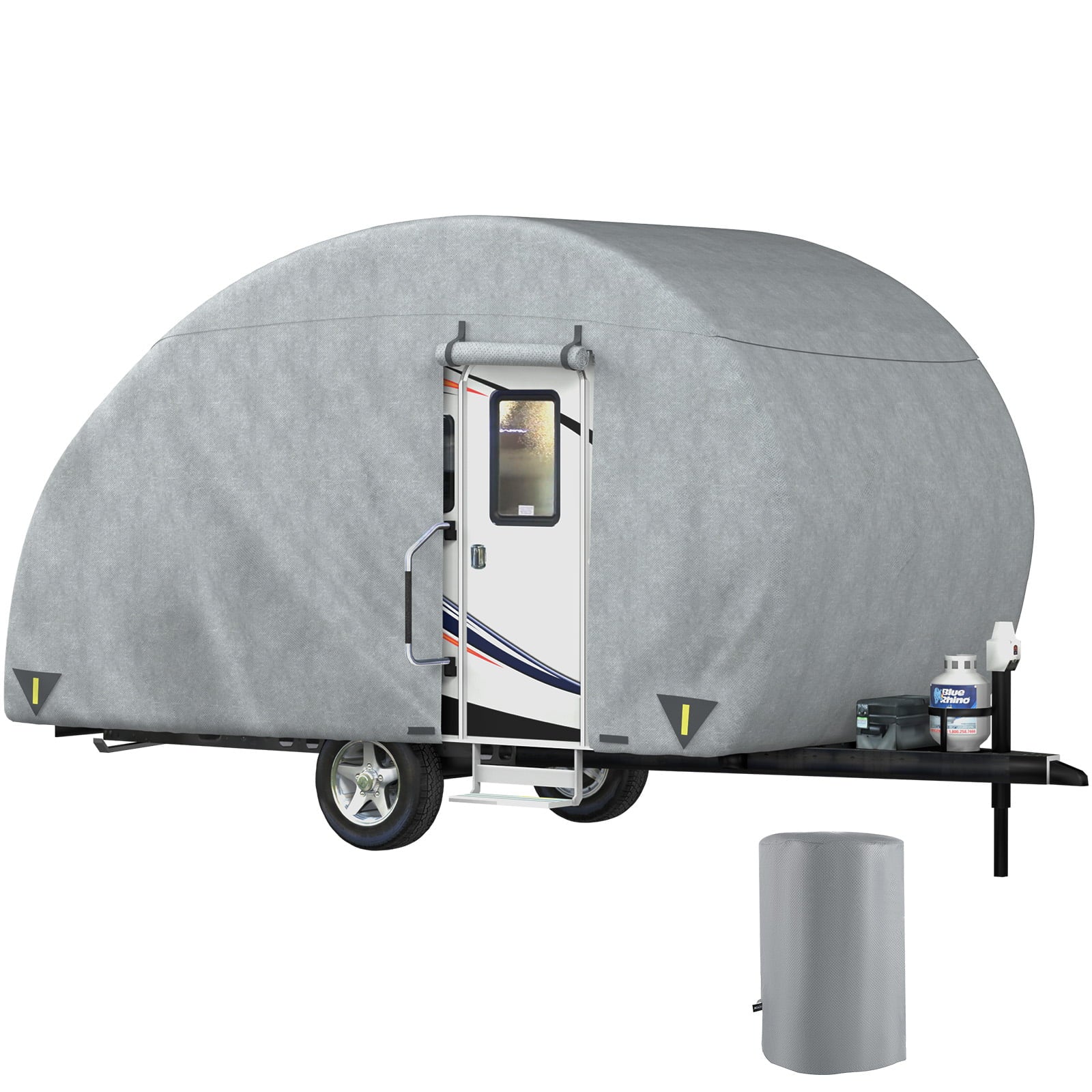 VEVOR Teardrop Trailer Cover， Fit for 16' - 18' Trailers， Upgraded Non-Woven 4 Layers Camper Cover， UV-proof Waterproof Travel Trailer Cover with 2 Wind-proof Straps and 1 Storage Bag