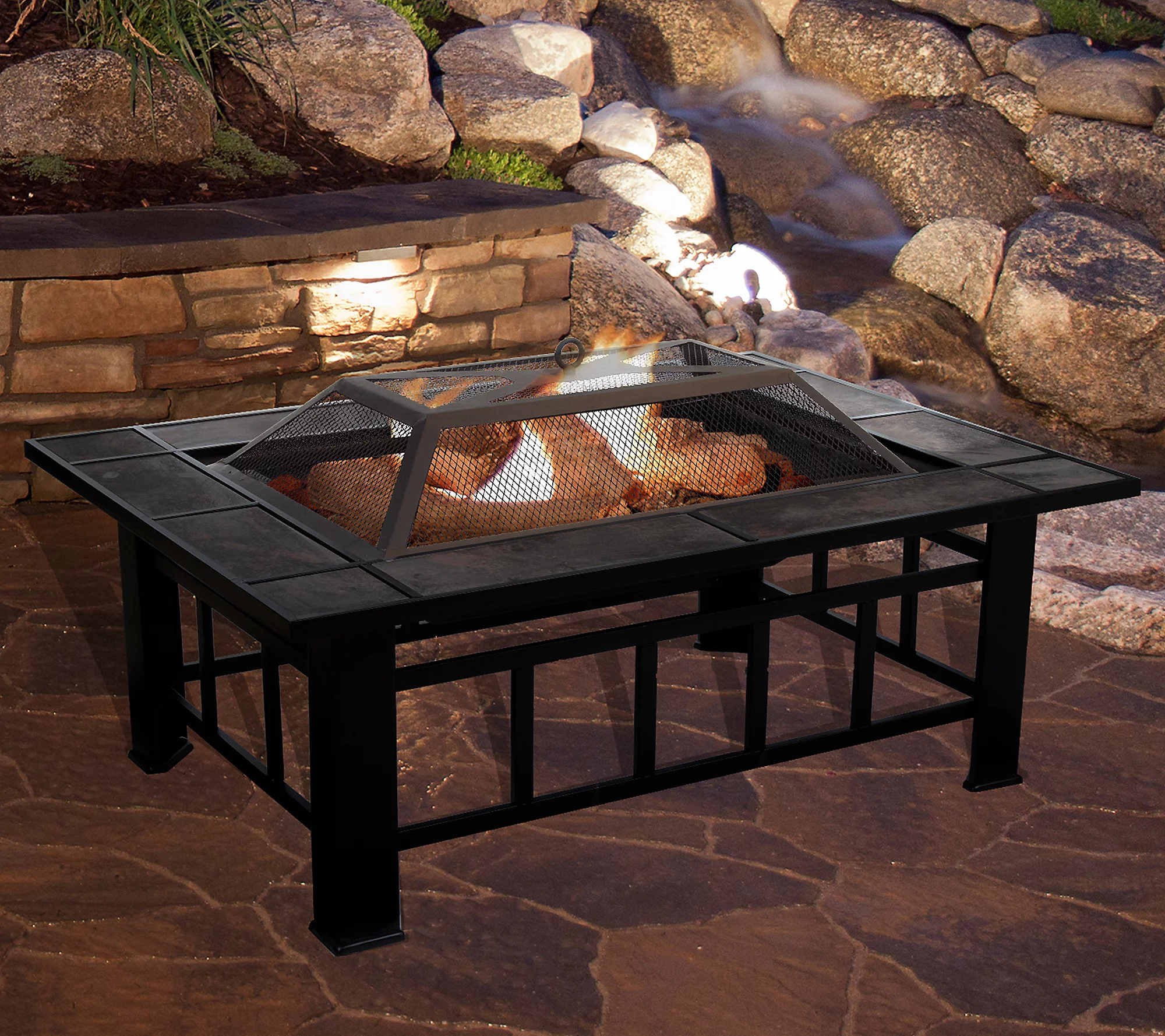 Pure Garden 37 Rectangular Tile Fire Pit w  Cover