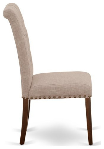 East West Furniture Bremond 42 quotFabric Dining Chair in Beige/Mahogany (Set of 2)   Transitional   Dining Chairs   by Homesquare  Houzz