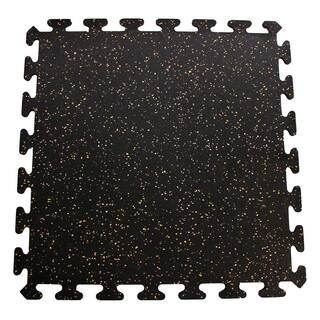 Black with Tan Speck 24 in. x 24 in. Recycled Center Floor Tiles (24 sq. ft.) EZFLEX8BT