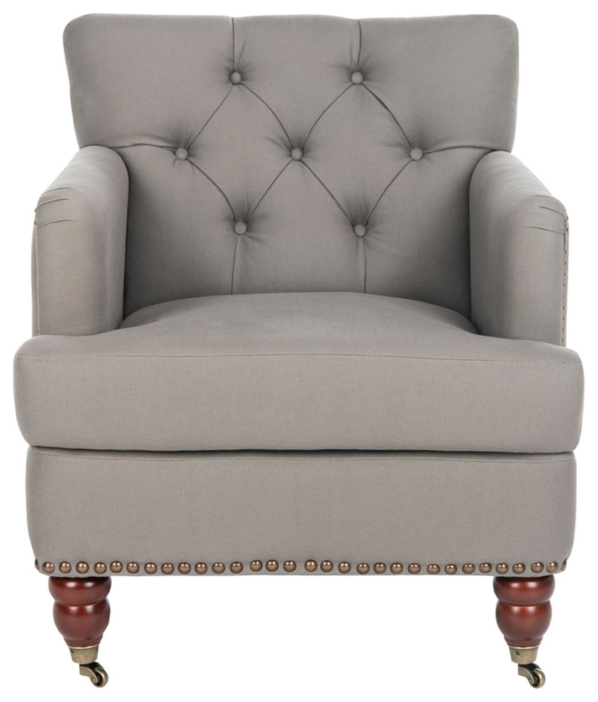 Leonard Tufted Club Chair With Brass Nail Heads Seat Mist/ Cherry Mahogany   Traditional   Armchairs And Accent Chairs   by Peachtree Fine Furniture  Houzz