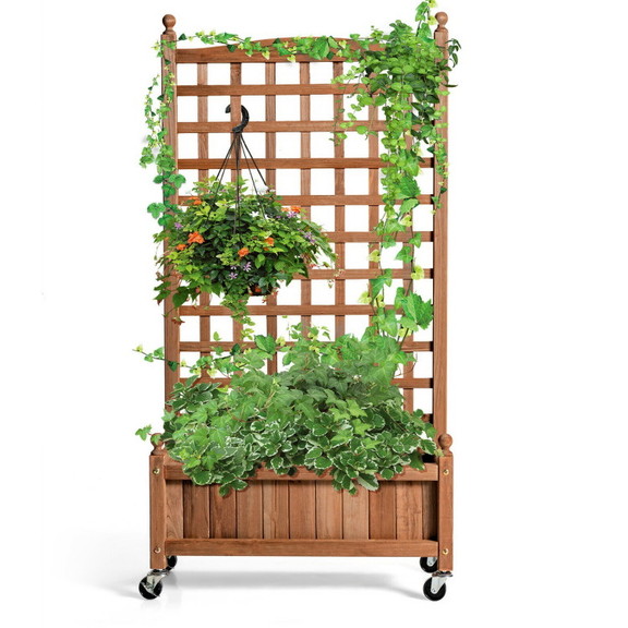 Costway 92051764 50 Inch Wood Planter Box with Tre...