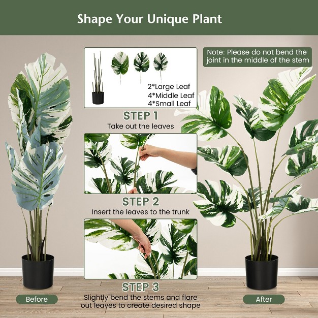 Tangkula 4ft Artificial Monstera Deliciosa Tree 2-pack Fake Plant Faux Tree For Decor