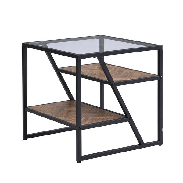 Side Table， End Table with Storage Shelf， Tempered Glass Coffee Table with Metal Frame