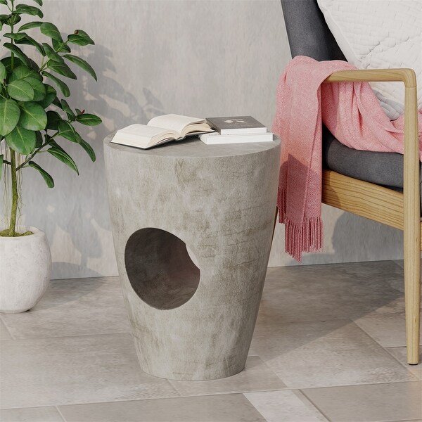 Drum Silhouette Indoor Outdoor Grey Lightweight Concrete Side Table