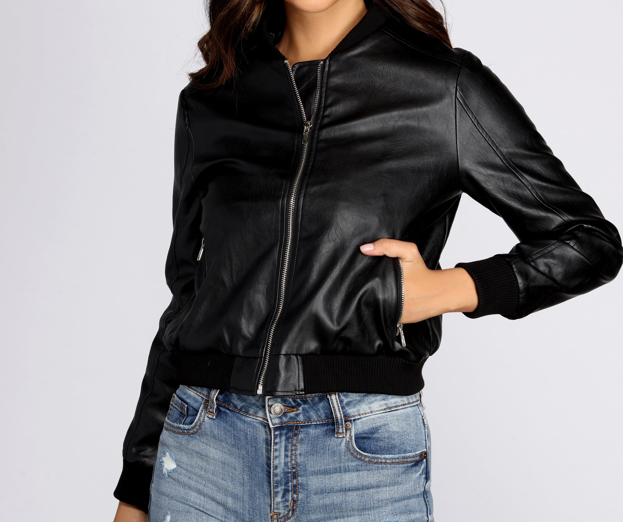 Faux Leather Bomber Jacket