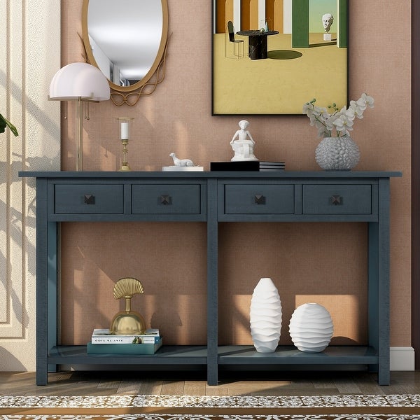 Rustic Console Table with Drawer and Bottom Shelf