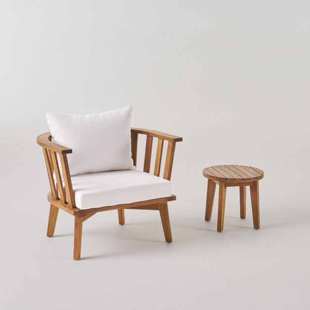 Chilian 2pc Acacia Wood Chair And Table Set Teak white Christopher Knight Home