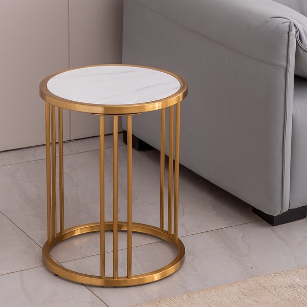 Round Side/ End table Sintered Stone with Golden Stainless Steel Frame