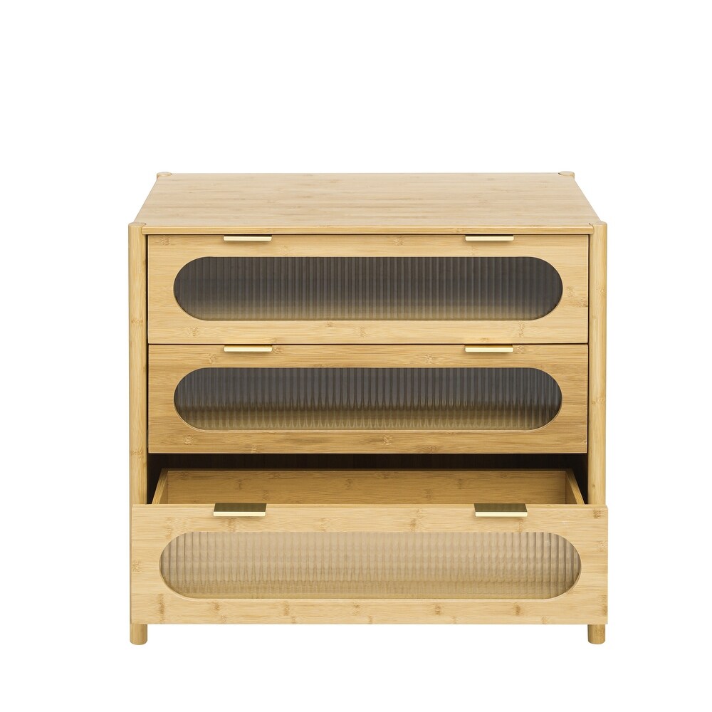 Bamboo 3 Drawer Cabinet  Buffet Sideboard Storage Cabinet