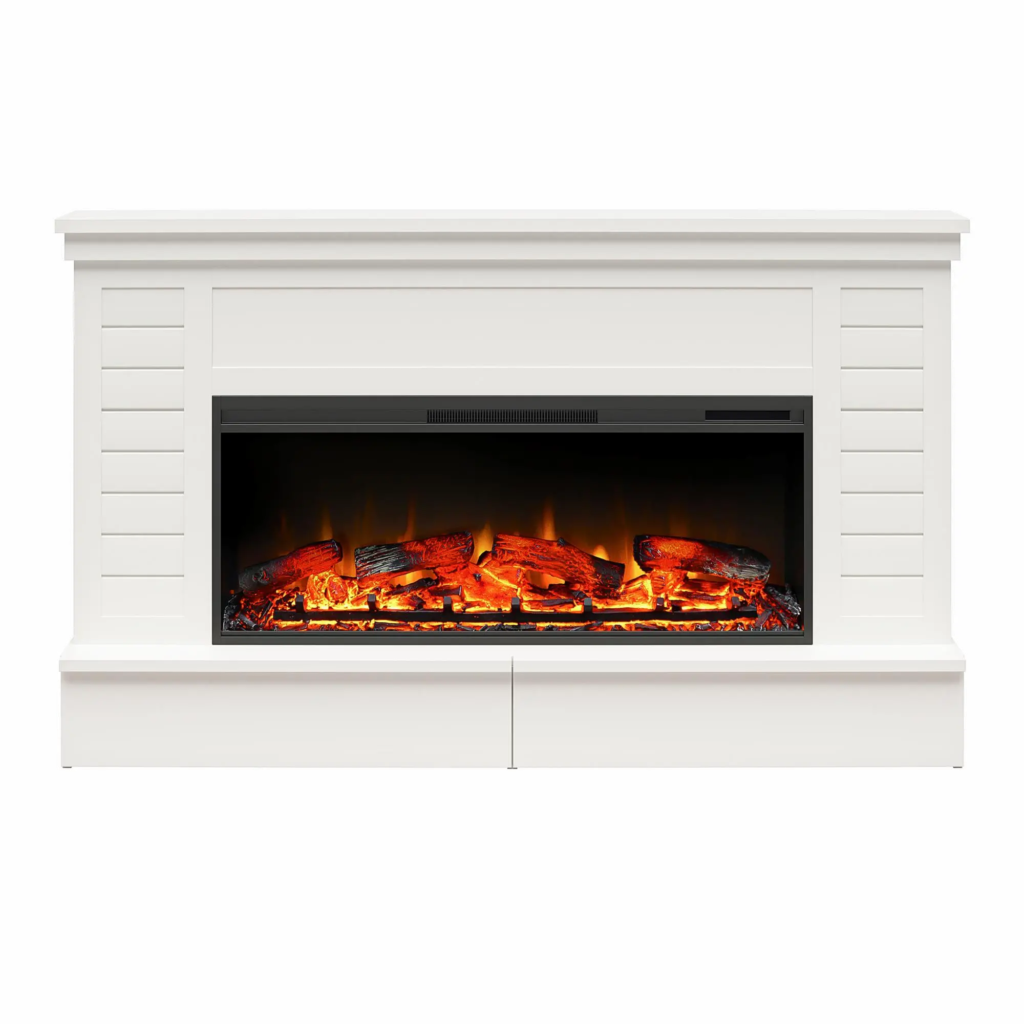 Hathaway White Shiplap Mantel with Fireplace