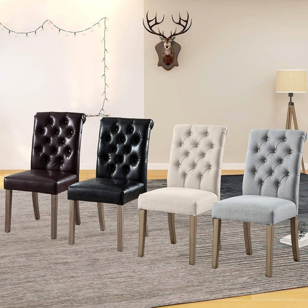 Button Tufted Armless Dining Room Chairs  Set of 2   Transitional   Dining Chairs   by Home Beyond  Houzz