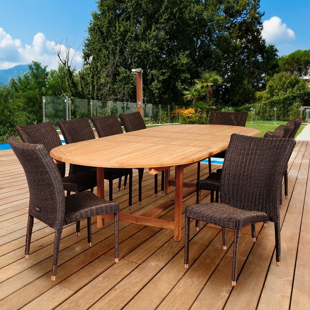 Amazonia District 11 Piece Outdoor Dining Set Teak Wicker Patio Furniture